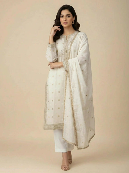 ZELLBURY 03 PC STITCH SUIT / OFF WHITE
