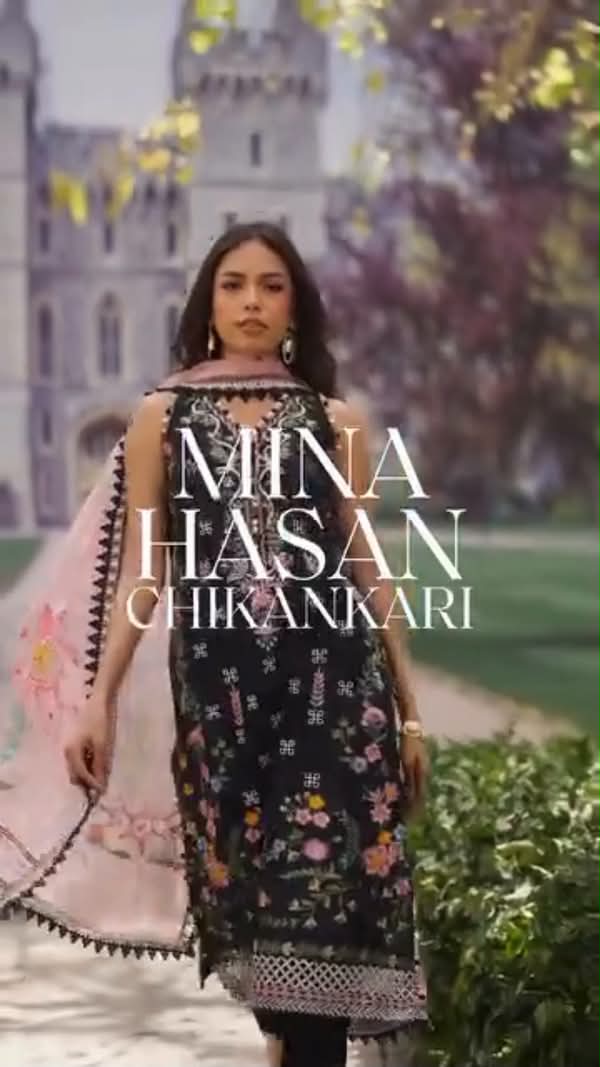 MINA HASAN 03 PC UNSTITCH SUIT / BLACK LAWN