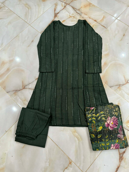 TAWAKAL 03 PC STITCH SUIT / DARK GREEN