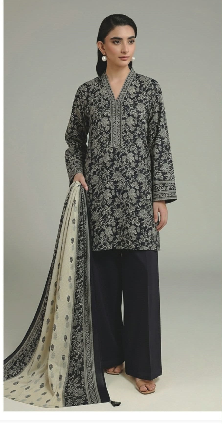 KHAADI 03 PC UNSTITCH SUIT / BLACK
