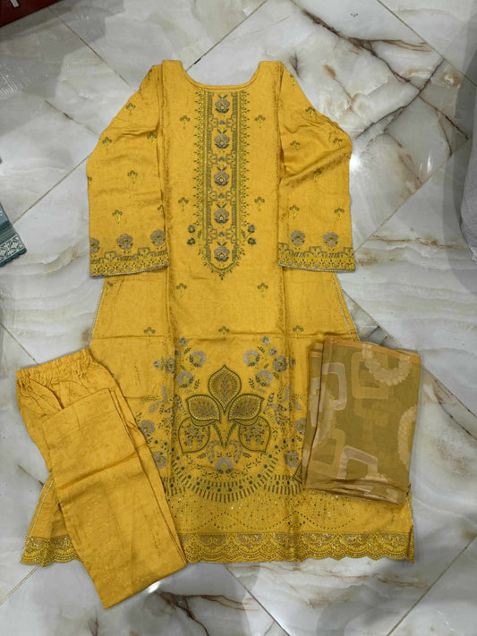 TAWAKAL 03 PC STITCH SUIT / YELLOW
