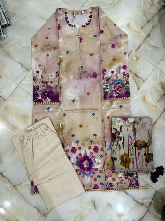 KHAADI 03 PC STITCH SUIT / BROWN