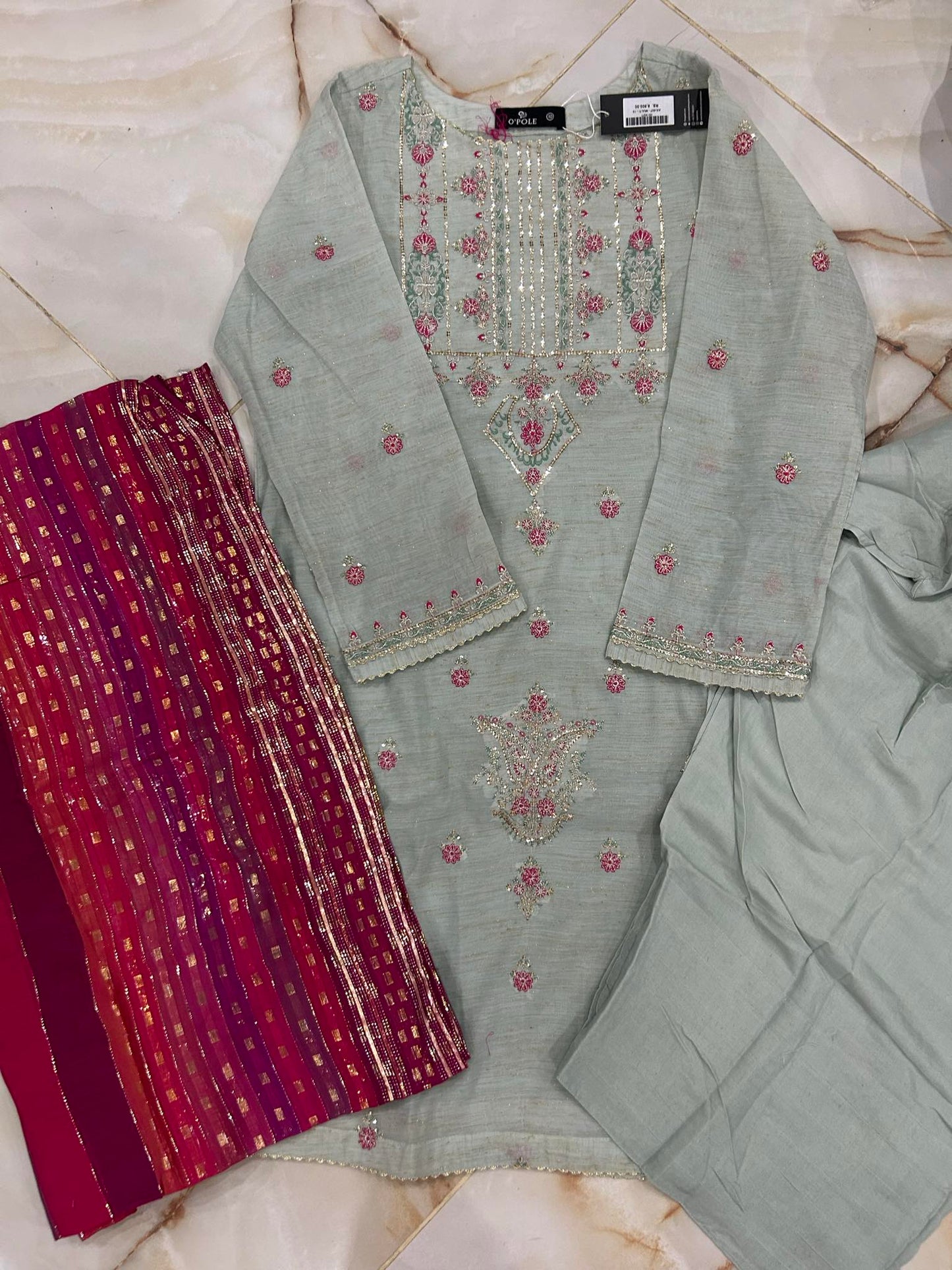 OPOLE 03 PC STITCH SUIT / MINT GREEN -FRESHI SALWAR