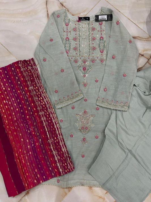 OPOLE 03 PC STITCH SUIT / MINT GREEN -FRESHI SALWAR