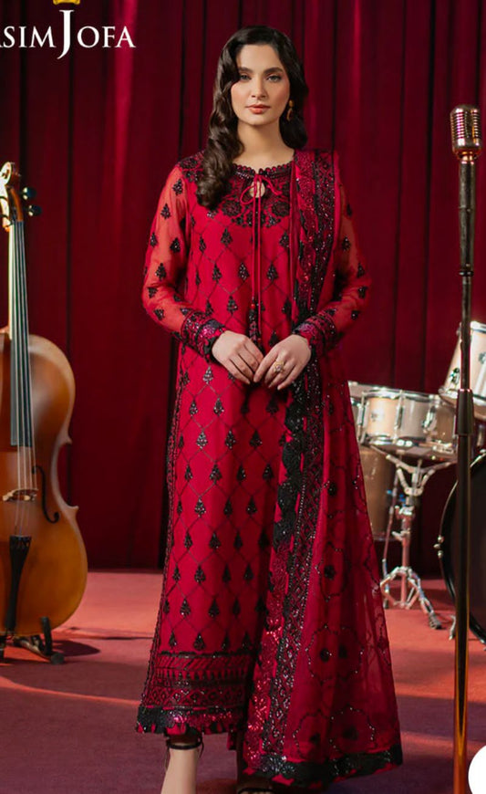asim jofa SHAFFFION 03 pc stitch suit / red