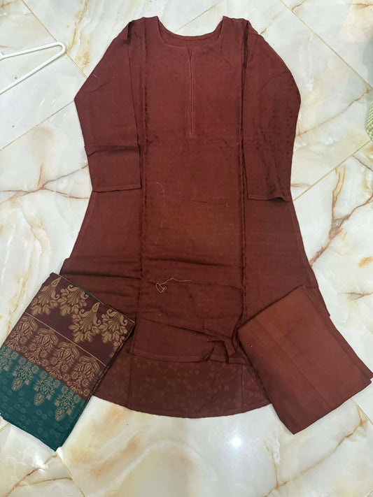 TAWAKAL 03 PC STITCH SUIT / MAROON