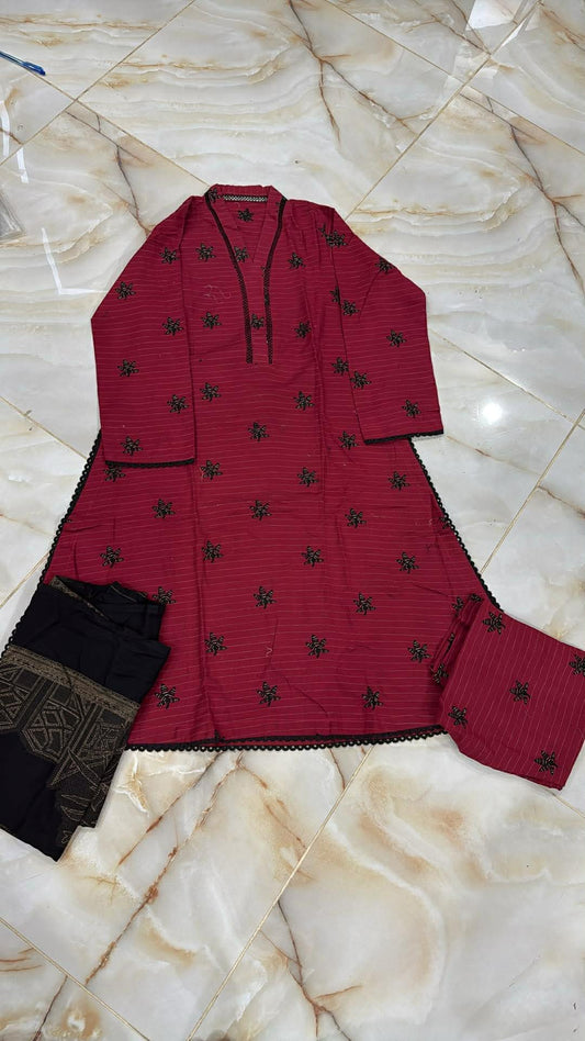 TAWAKAL 03 PC STITCH SUIT /MAROON