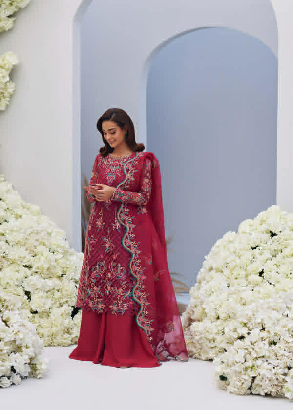 MINA HASAN 03 PC LUXURY UNSTITCH SUIT / MAROON