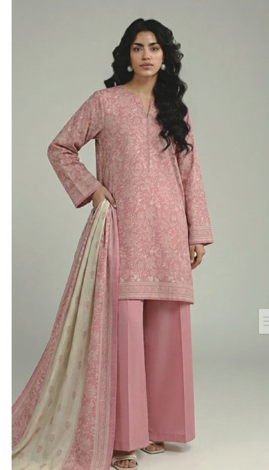 KHAADI 03 PC UNSTITCH SUIT / PINK