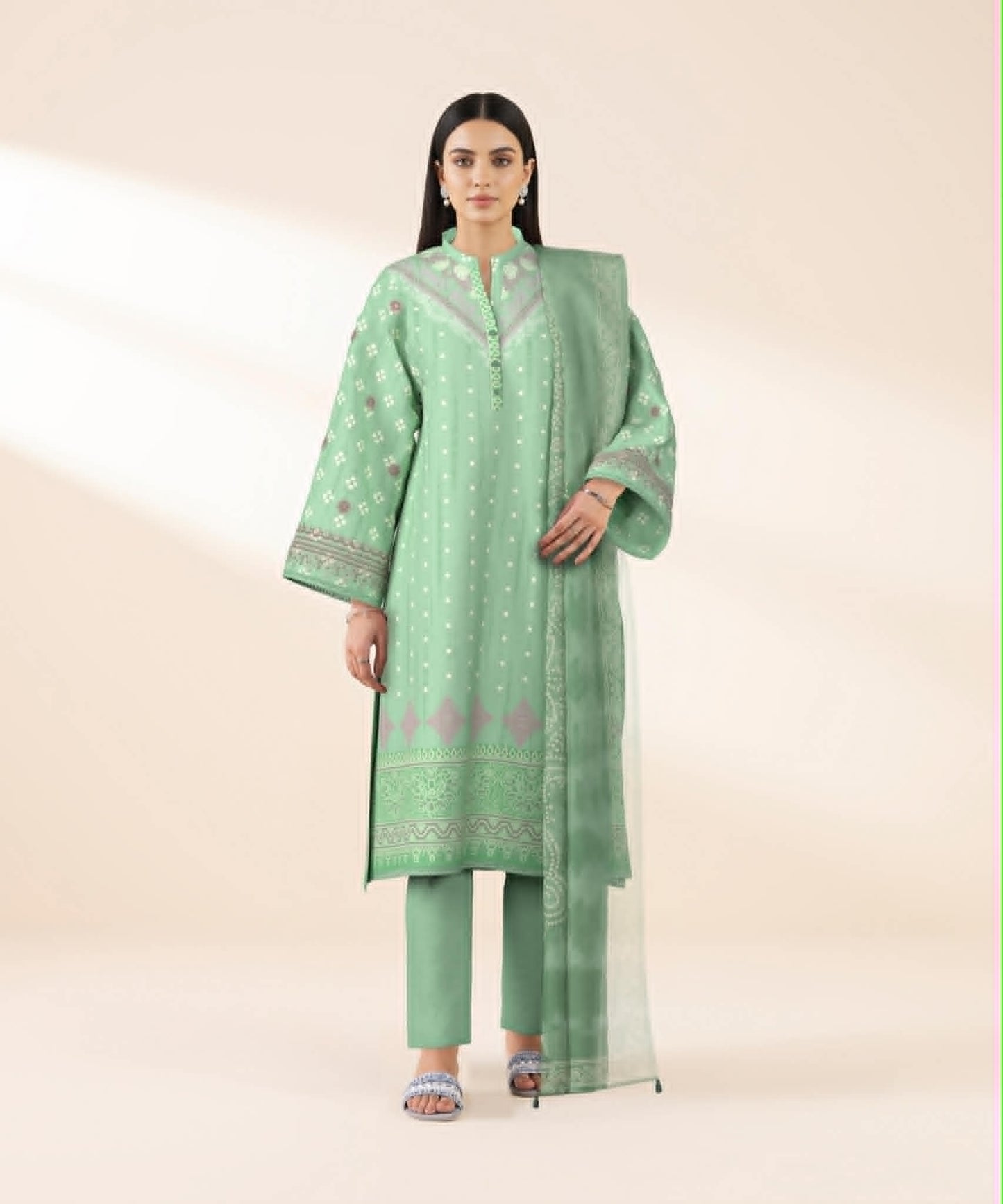 SAPPHIRE 03 PC EMBRO UNSTITCH SUIT / SEA GREEN