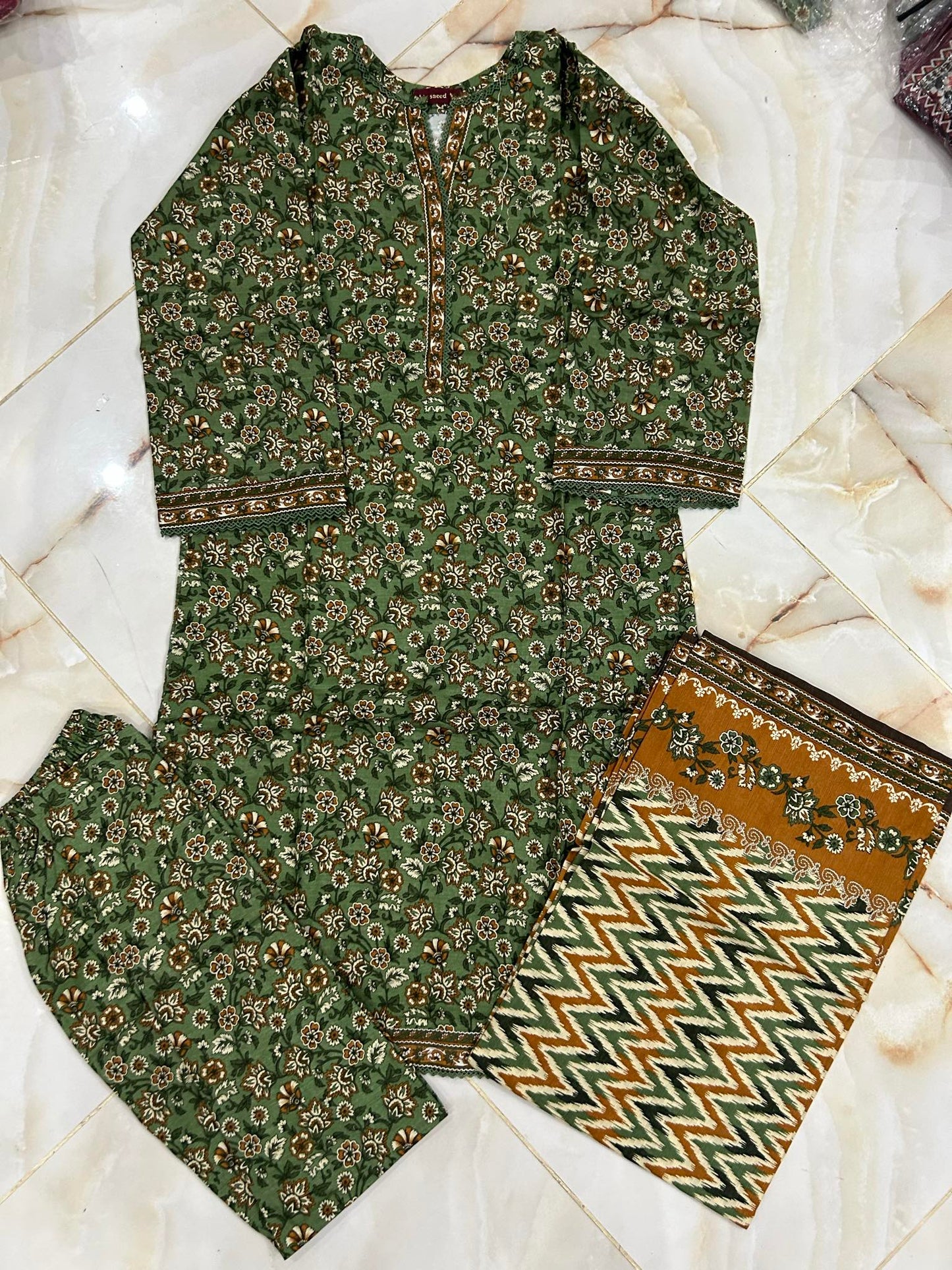new year sale BIN SAEED 03 PC STITCH SUIT / GREEN