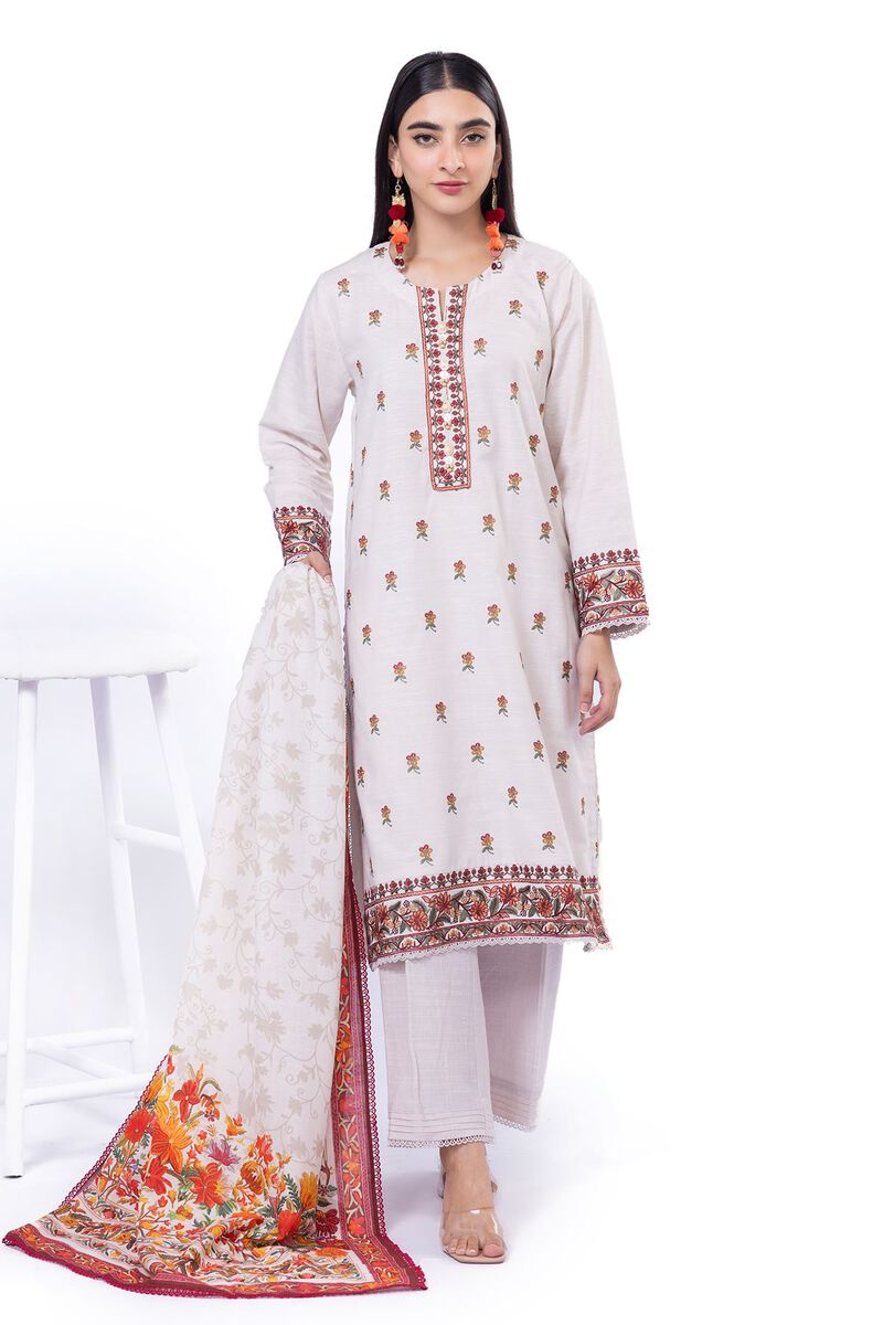 KHAADI 03 PC UNSTITCH SUIT / WHITE