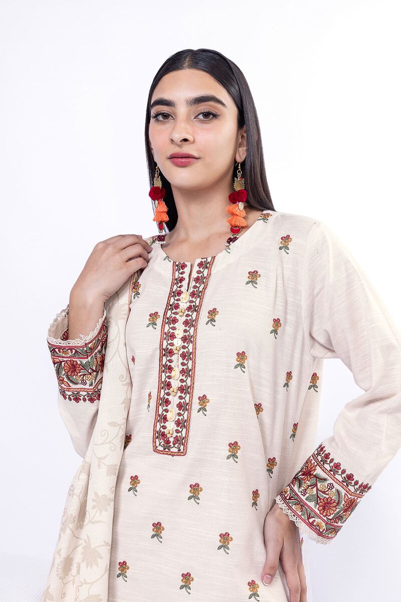 KHAADI 03 PC UNSTITCH SUIT / WHITE