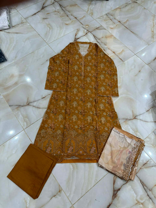 tawakal 03 pc stitch suit/ mustard