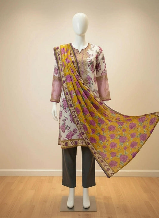 j. 03 pc stitch suit / multi pink