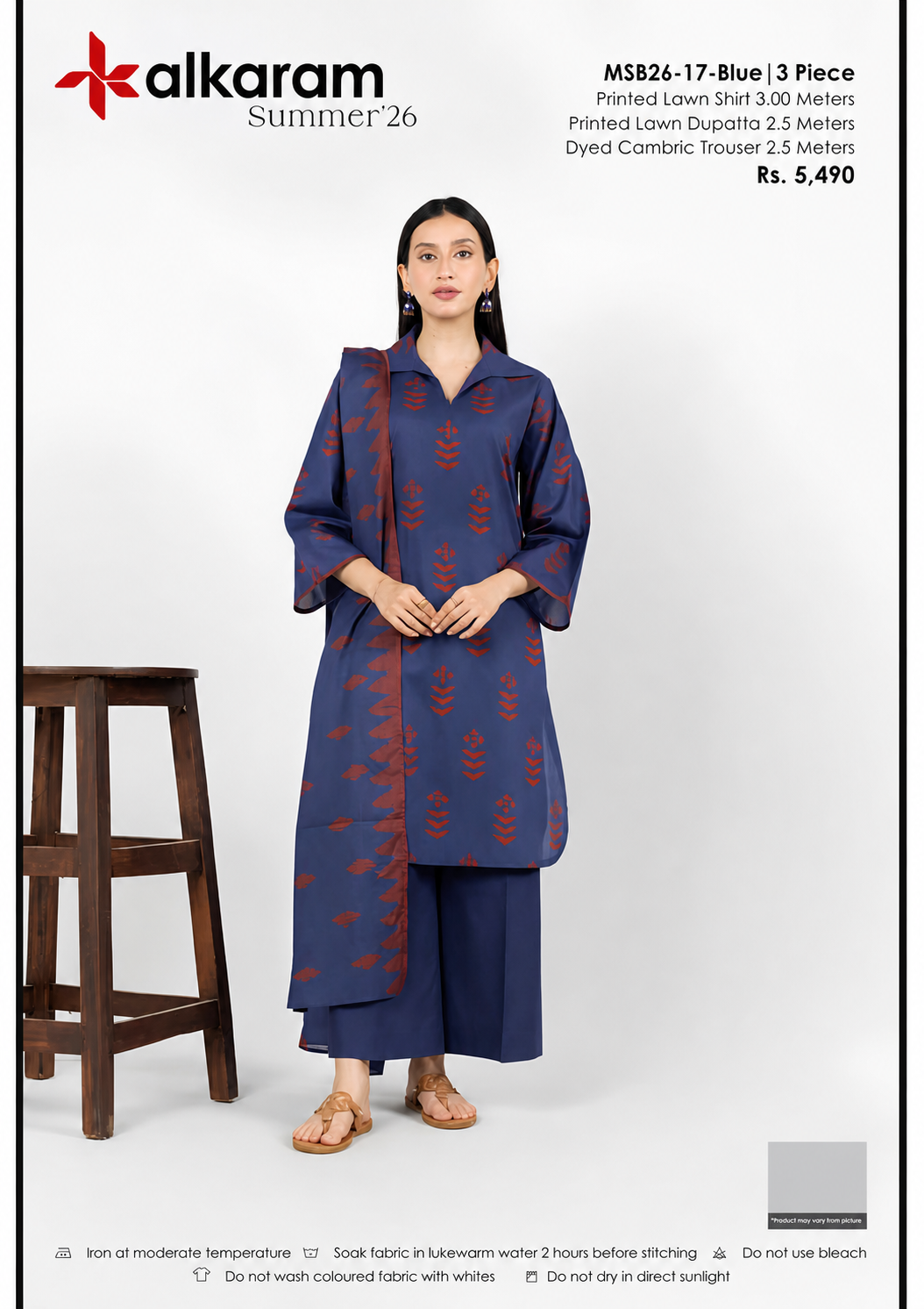 AL KARAM 03 PC UNSTITCH SUIT / BLUE -17