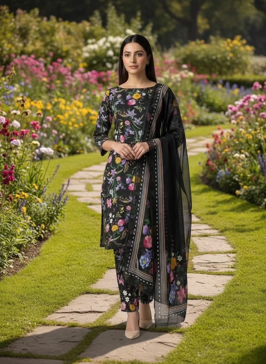 BAROQUE 03 PC UNSTITCH SUIT / BLACK