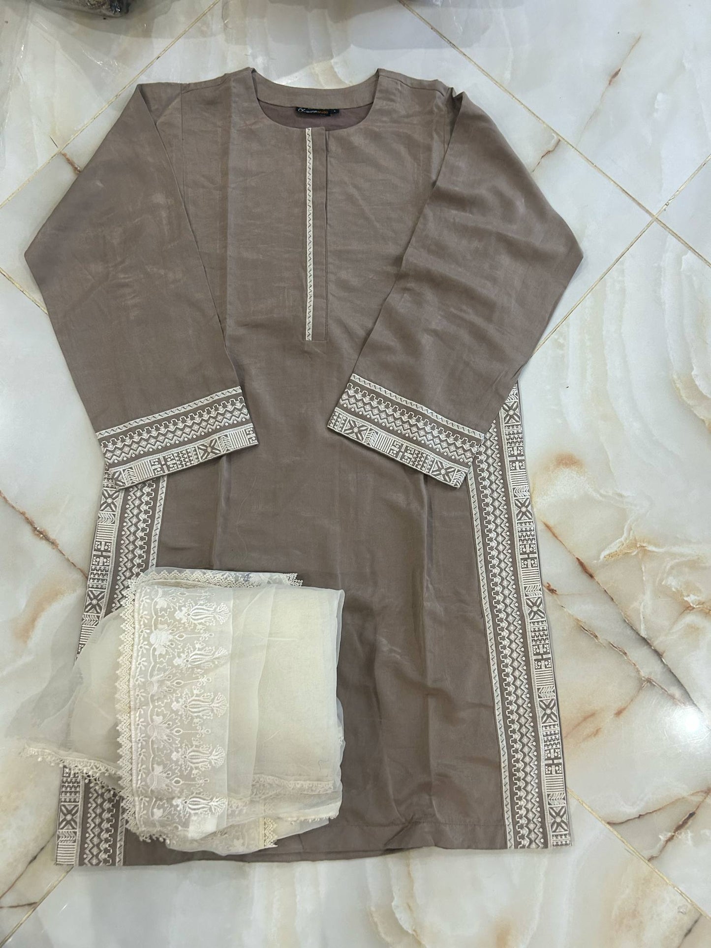 AL KARAM 02 PC STITCH SUIT / BROWN