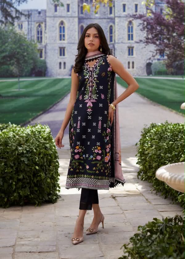 MINA HASAN 03 PC UNSTITCH SUIT / BLACK LAWN