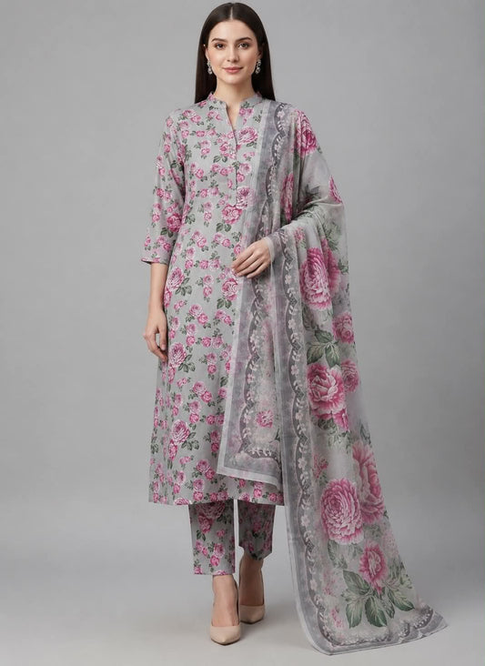 BAROQUE 03 PC UNSTITCH SUIT / GREY