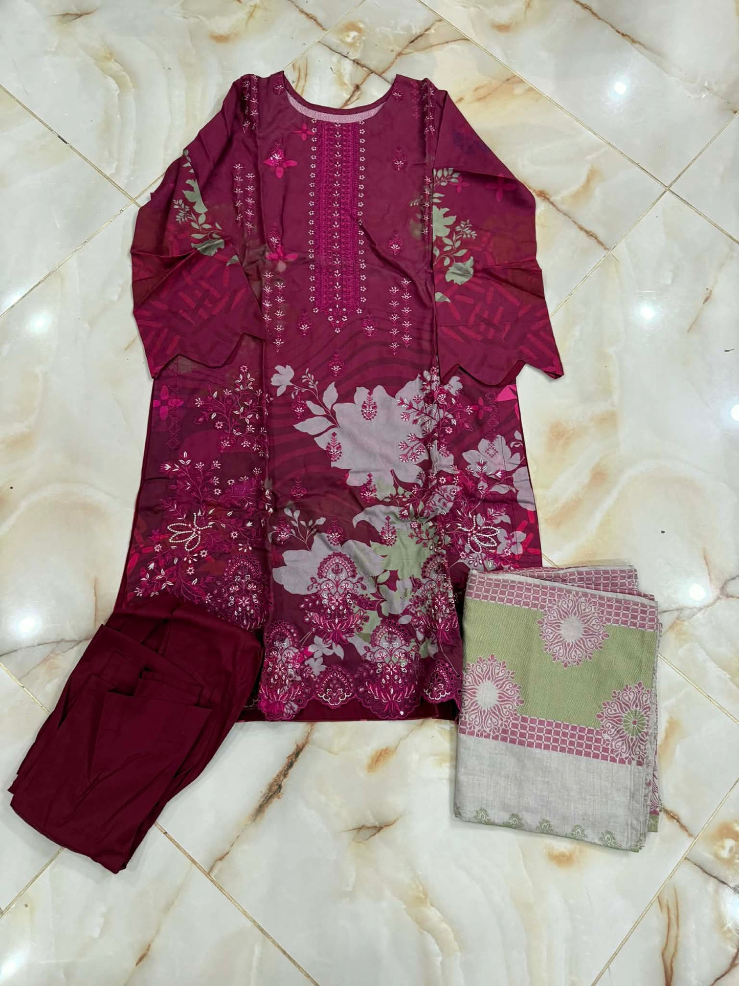 TAWAKAL 03 PC STITCH SUIT / PINK