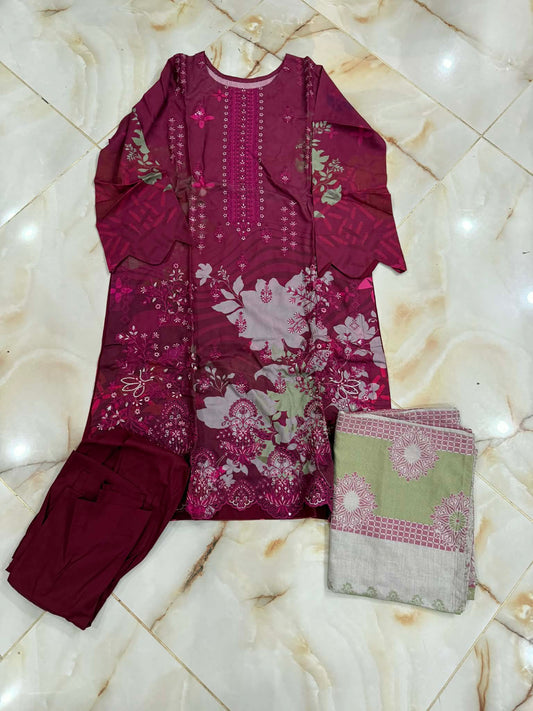TAWAKAL 03 PC STITCH SUIT / PINK