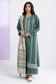 zellbury 03 pc stitch suit / dark green 3372