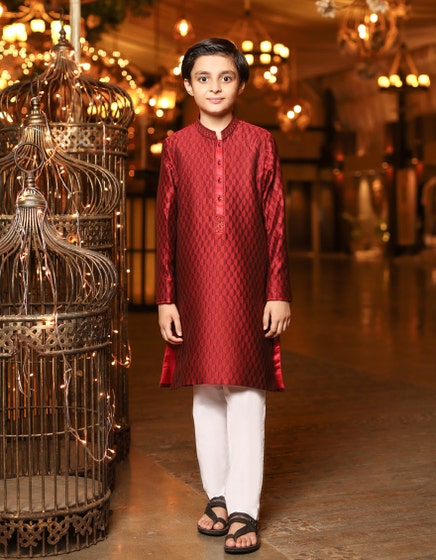 j. kids special stitch kurta / red
