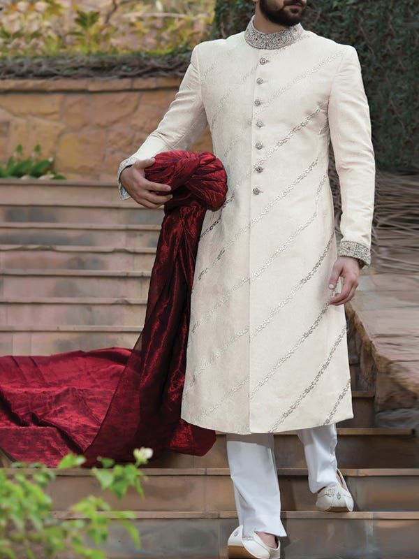 J. MENS SHERWANI /OFF WHITE