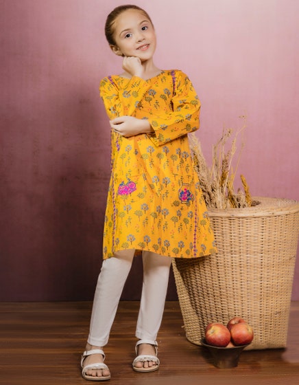 j. 01 pc stitch kurti girls / orange
