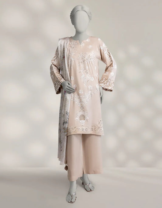 J. 03PC STITCH/ BEIGE MAPLE SILK EMBROIDERED 3PC STITCHED-329S