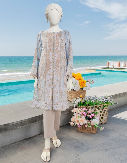 j. 01 pc stitch kurti / blue -tapisserie