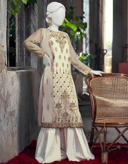 j. 01 pc stitch kurti / golden organza