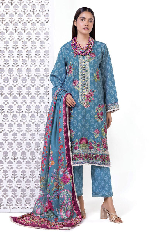 KHAADI 03 PC UNSTITCH  SUIT -BLUE