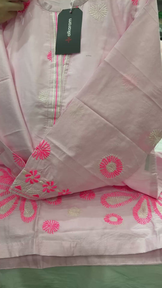 ALKARAM 02PC STITCH/PINKY EMB SHT-TRSR