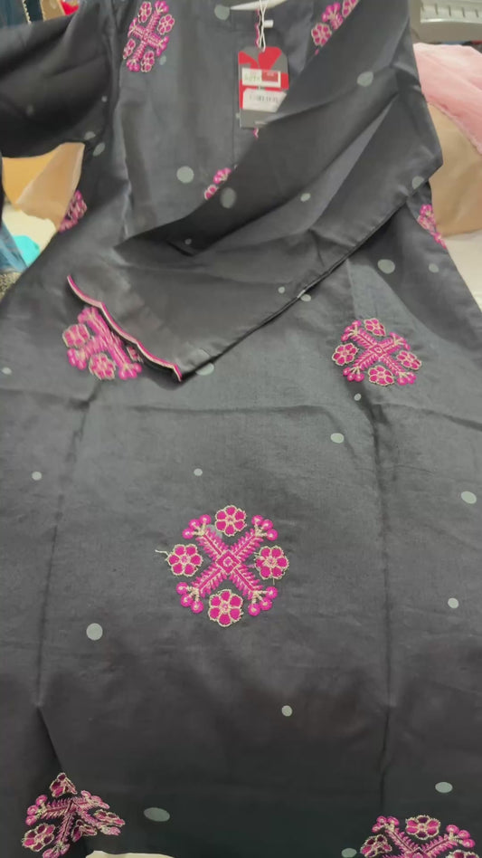 ALKARAM 02PC STITCH SHT-TRSR/ BLACK EMB