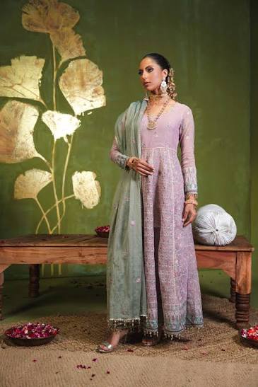 AL-KARAM LUXURY FORMAL EMB KHAADI NET 3PC UNSTITCH HF-11-25-1 LAVENDER