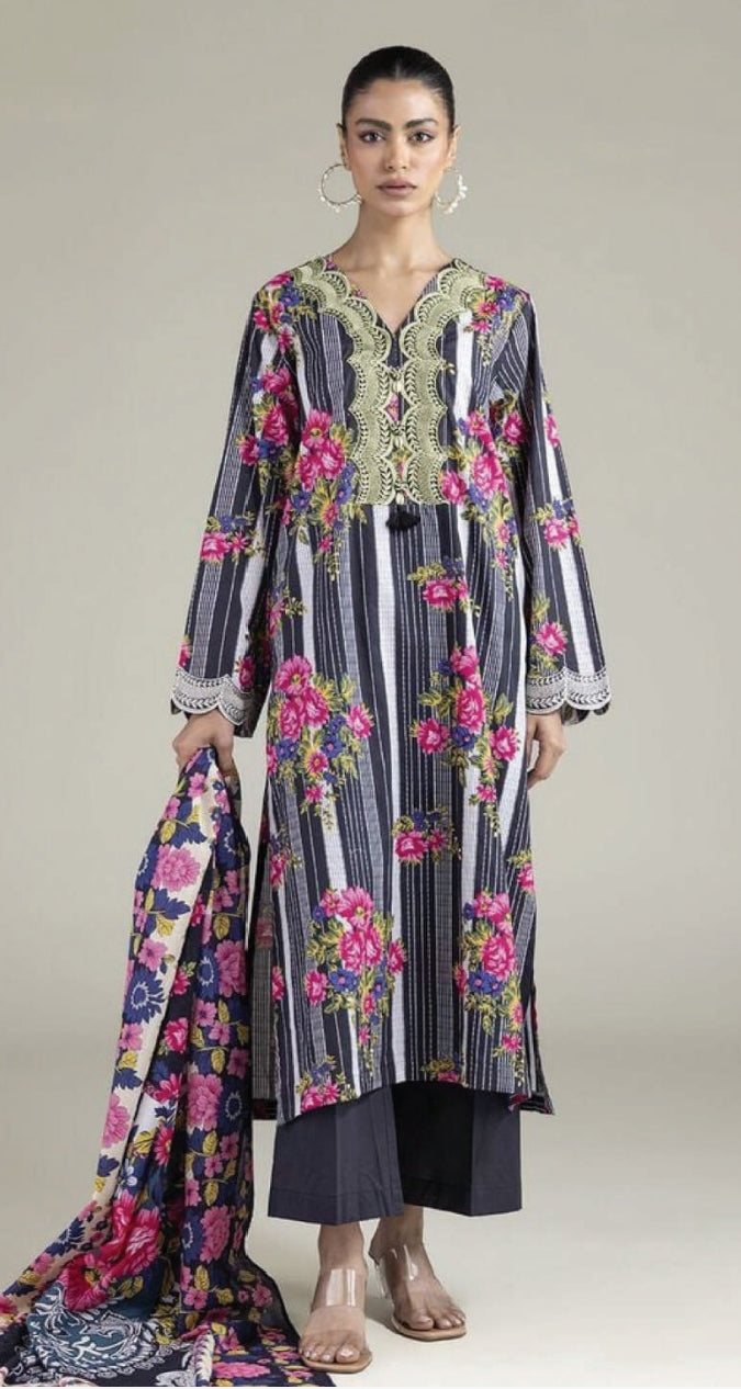 KHAADI 03 PC  UNSTITCH SUIT EMBROIDERED LAWN A11-26-114FA1