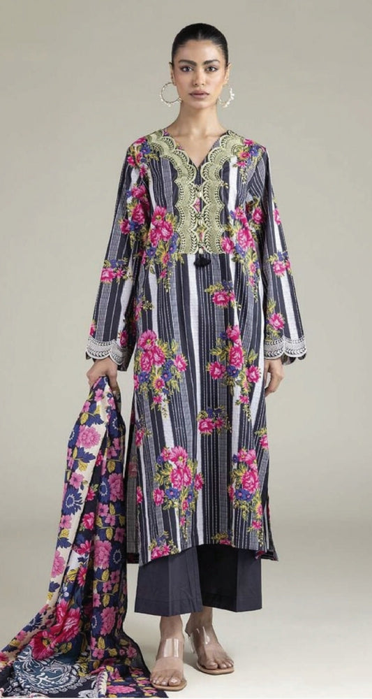 KHAADI 03 PC  UNSTITCH SUIT EMBROIDERED LAWN A11-26-114FA1