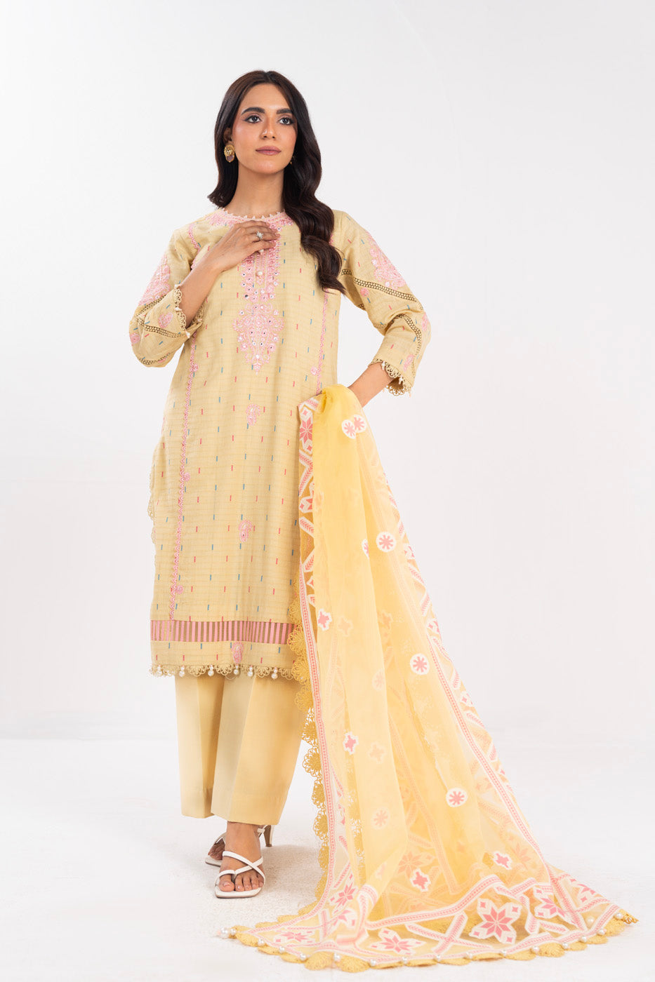 AL-KARAM EMB LUXURY LAWN 3PC UNSTITCH LL-21-25-1-YELLOW