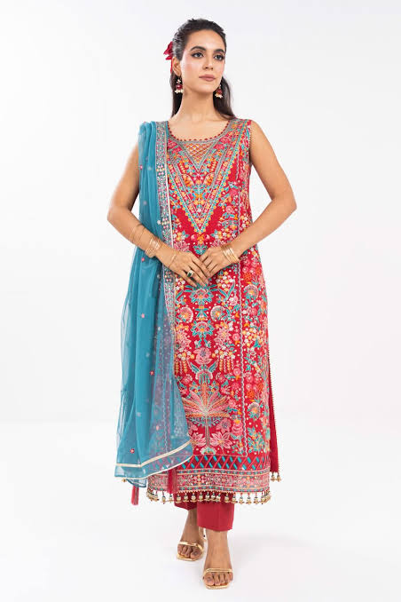 AL-KARAM UNSTITCH EMBROIDERY SILK COTTON FC-32M-25-RED-3PC