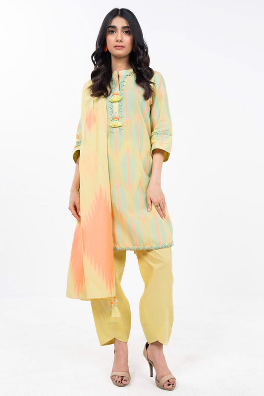 AL-KARAM JACQUARD 3PC UNSTITCH J-03-25-1-YELLOW