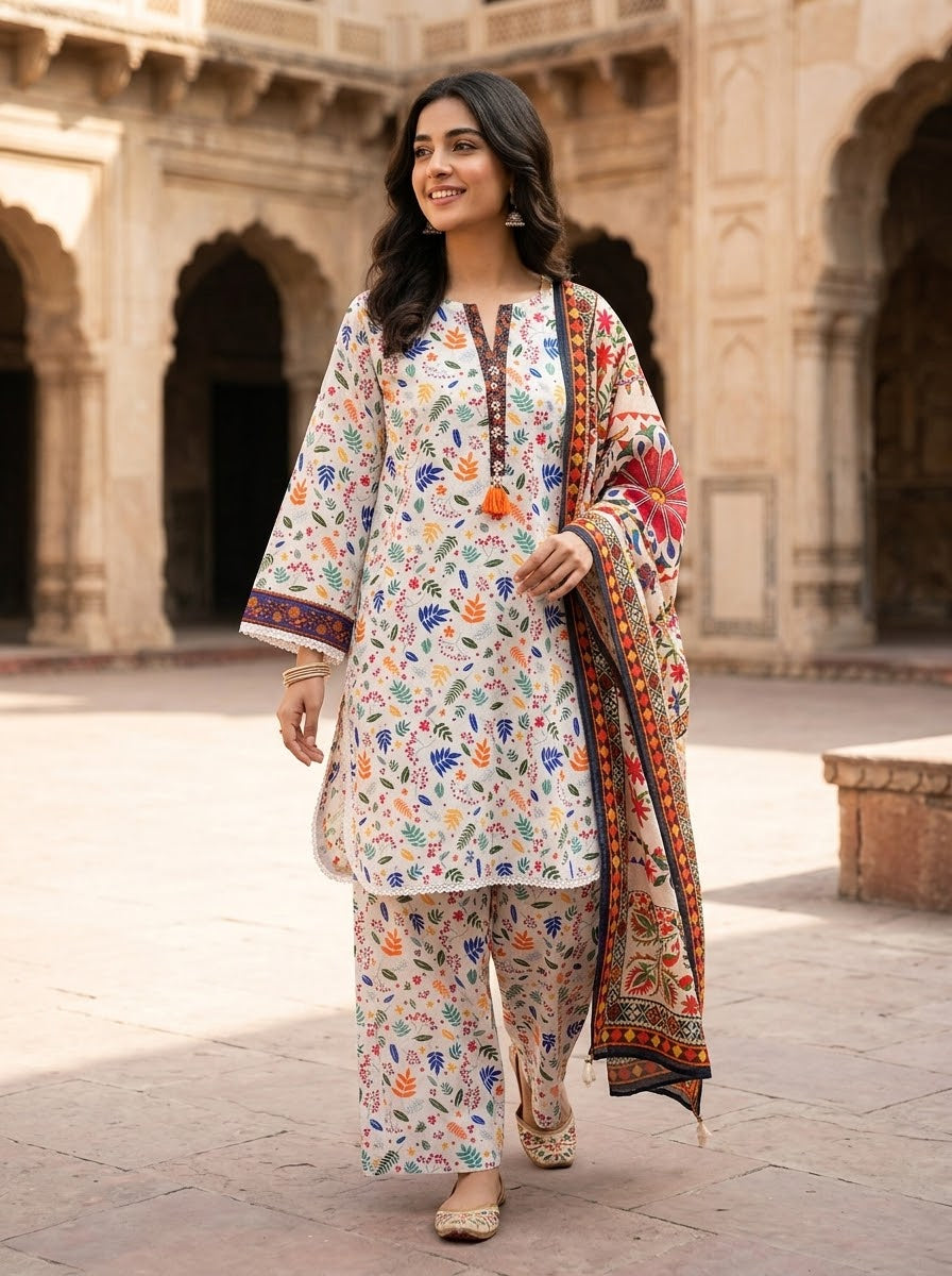 Gull ahmed 3pc stitch (Multi) fancy hand embellished khaddar with fancy shawl