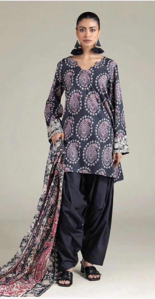 KHAADI 03 PC UNSTITCH SUIT EMBROIDERED LAWN A 11-26-114FB1