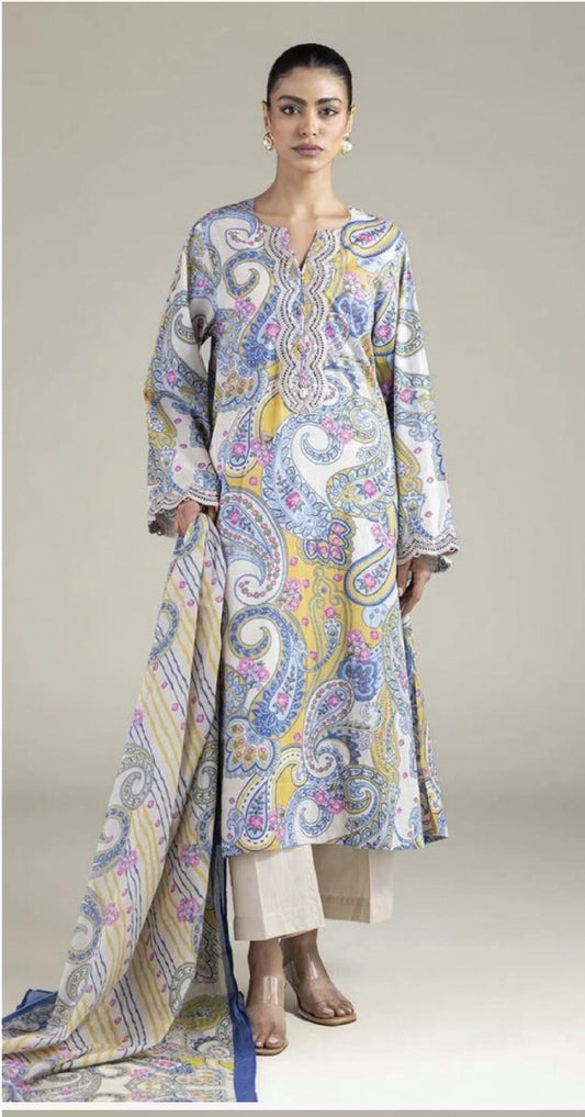KHAADI 03 PC UNSTITCH SUIT EMBROIDERED LAWN T -A11-26-114FD1