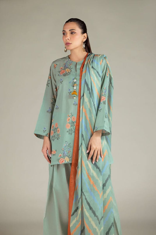 khaadi 03 pc stitch suit farshi salwar / sage green