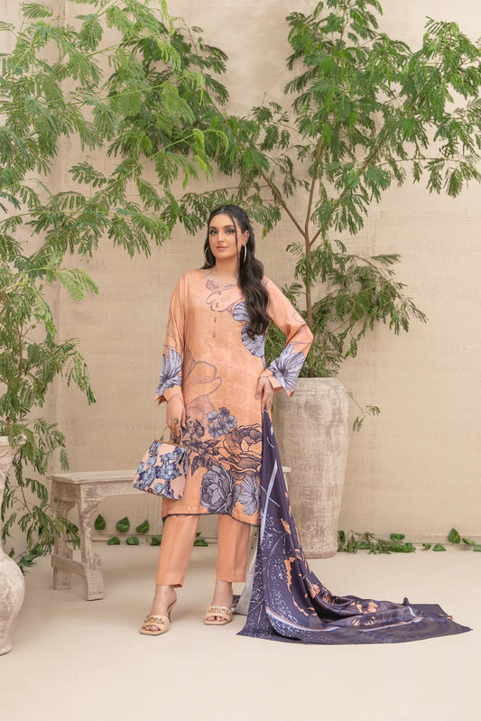 TAWAKAL LAYINA 03 PC STITCH SUIT / LIGHT ORANGE D-5087