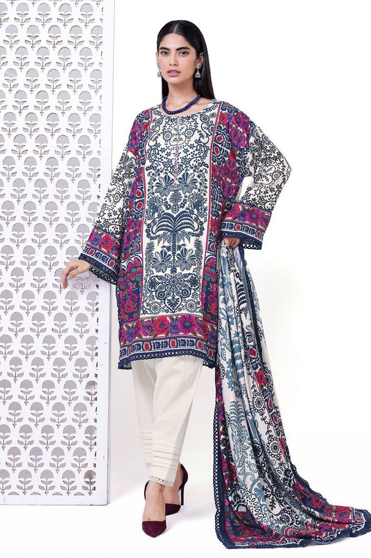 KHAADI 03 PC UNSTITCH SUIT / WHITE