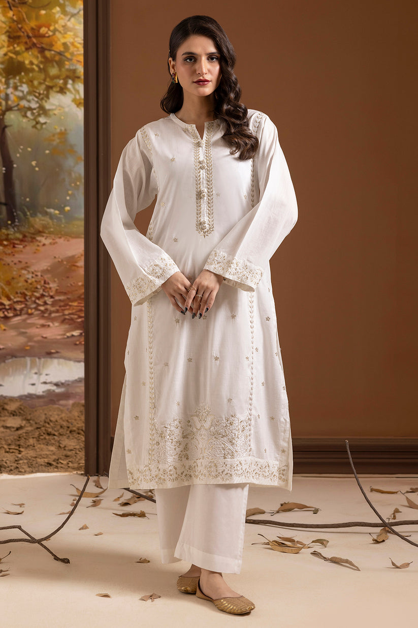 ZELLBURY 02 PC STITCH KURTA TROUSER / WHITE
